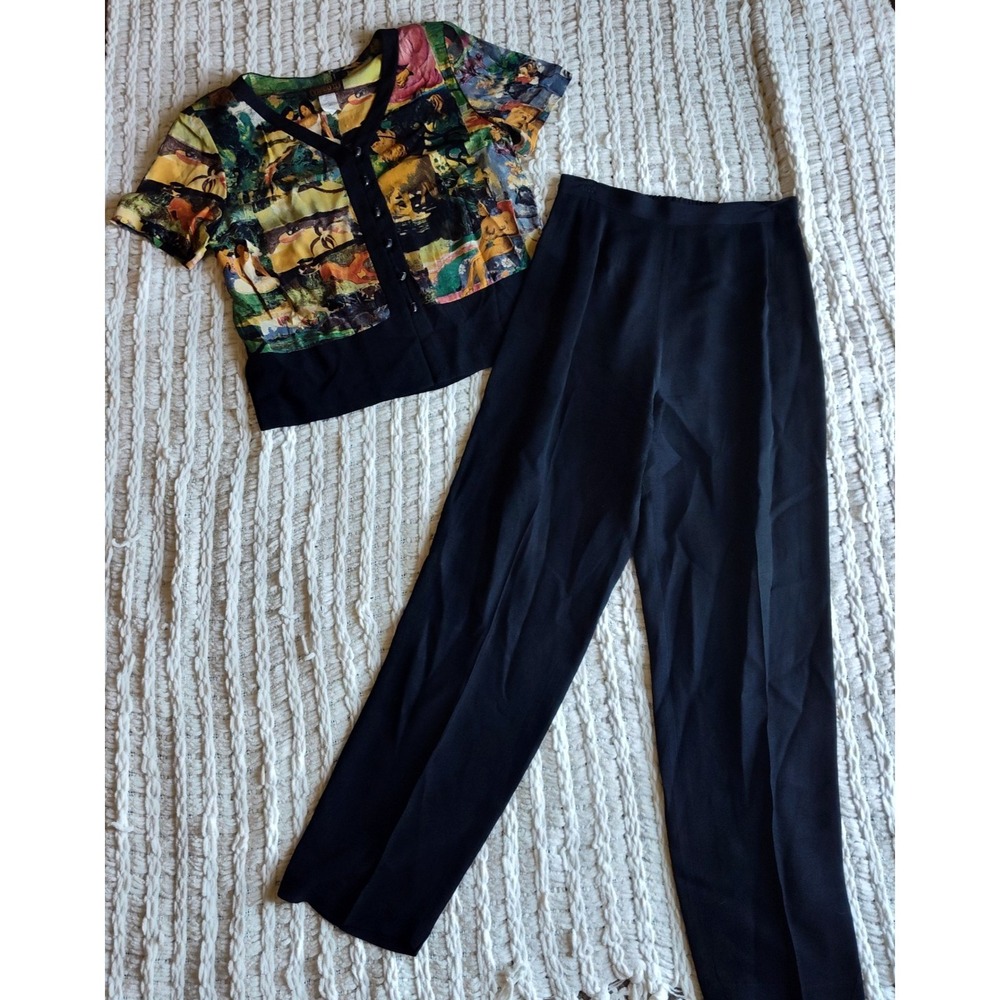 Virgo II Vintage Top Pants Set Women's Size 6 Blouse Art to Wear Polynesian